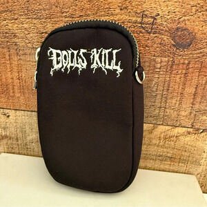 Dolls Kill Black White Embroidered Logo Stitch Mini Bag